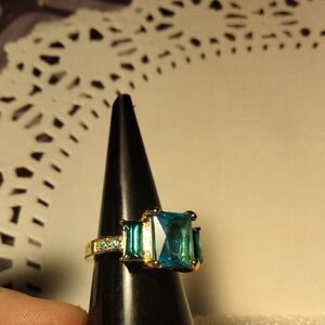 Elegant Gold and Blue Topaz Color Ring Size 7 (SKU 1341)